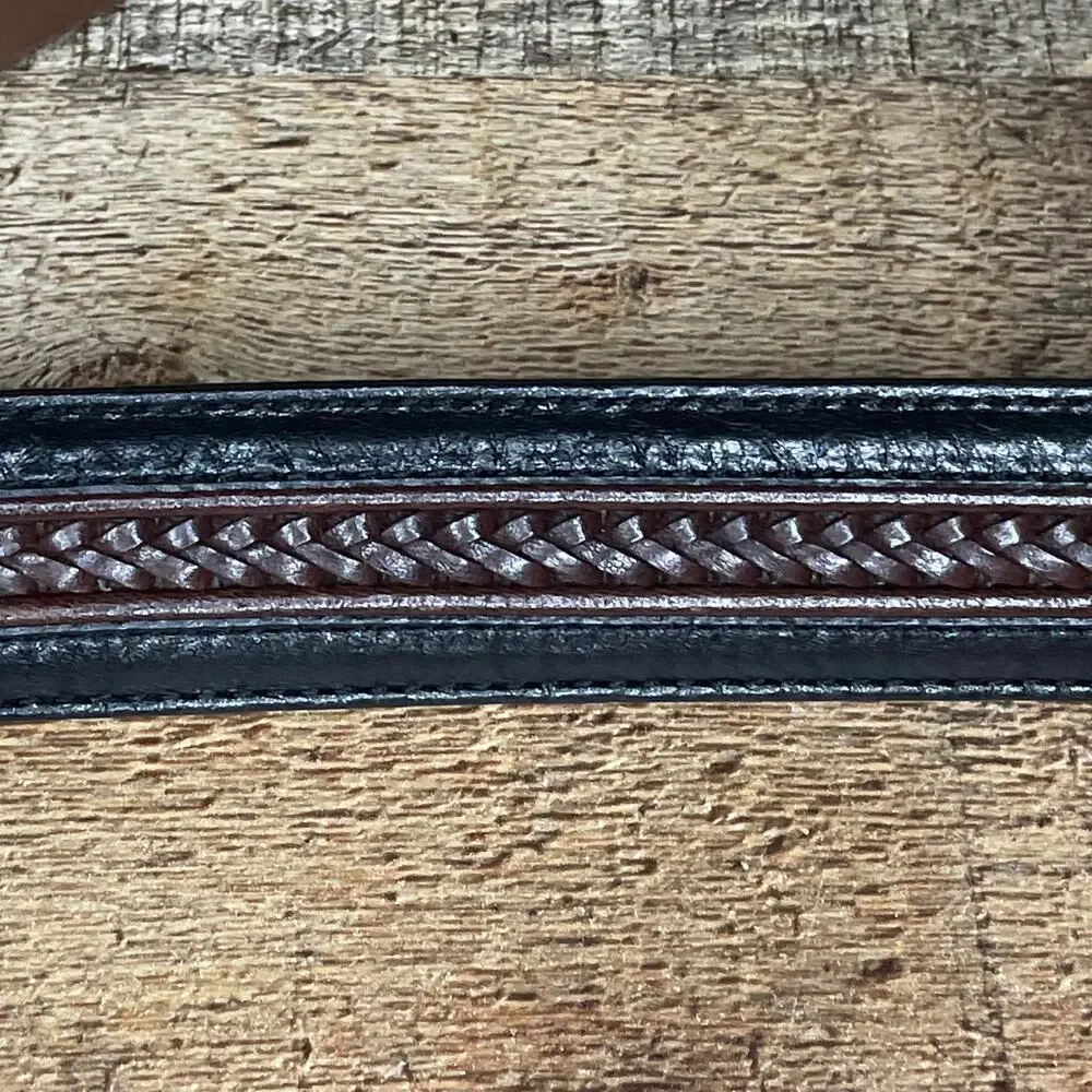 Onyx by Brighton Pinon Hills Inlay Lace Leather Braided Belt Black Brown Size 36